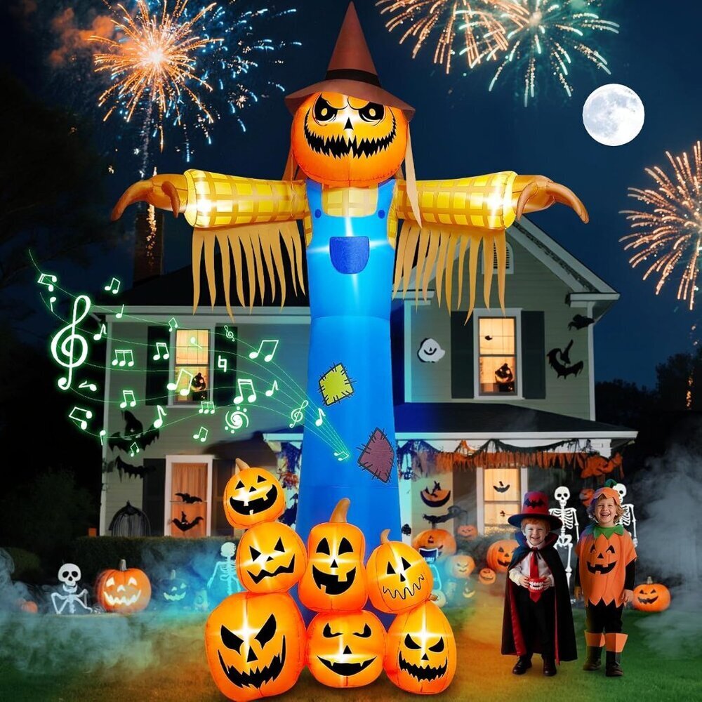 ⚡Halloween Inflatables with Music, Kalolary Giant Pumpkin Scarecrow Inflatable
